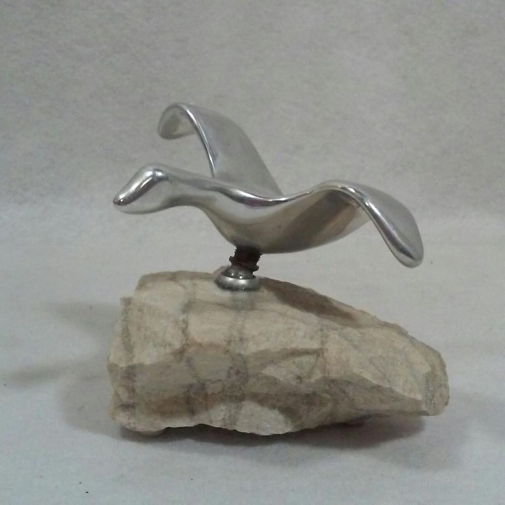 Mid-Century Aluminum Bird Sculpture on Stone Base Canada
